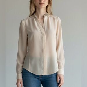 Bebe Cream Blouse with Embellished Collar